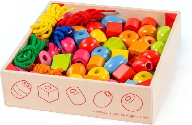 Mediniai veriami karoliukai dėžutėje BIGJIGS TOYS