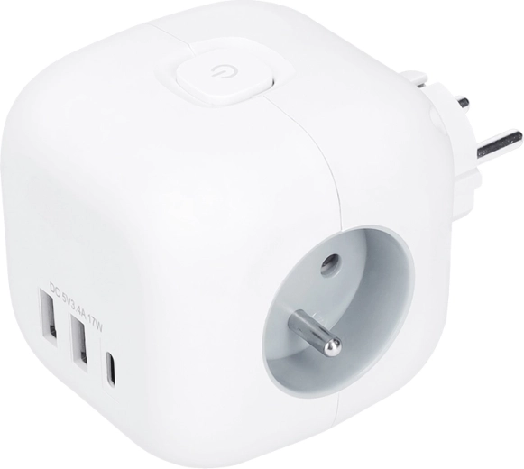 Solight kubo formos šakotuvas, 3 lizdai 230 V + USB-A / USB-C, baltas