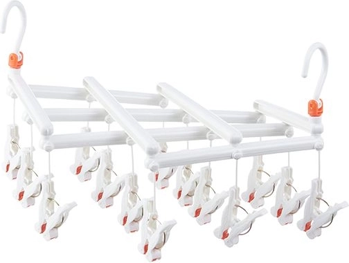 Folding laundry drying rack with pegs, 14 pegs, white