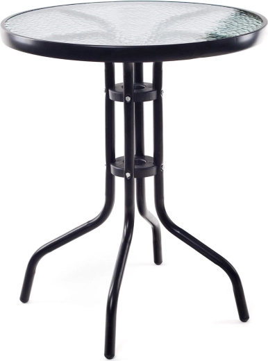 Apvalus sodo staliukas su stiklo stalviršiu 60 cm – juodas metalas