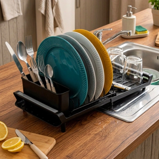 Removable two-compartment cutlery drainer