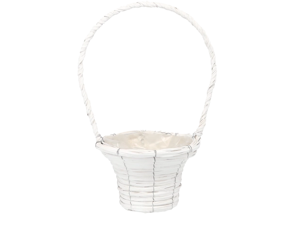 White wicker basket as a planter cover 20 × 41 cm
