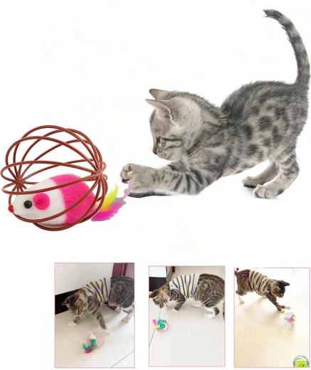 Pliušinė pelytė su plunksnelėmis ir barškučiu