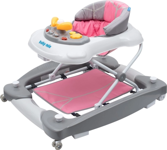Baby walker 2-in-1 with rocker and silicone wheels Baby Mix pink
