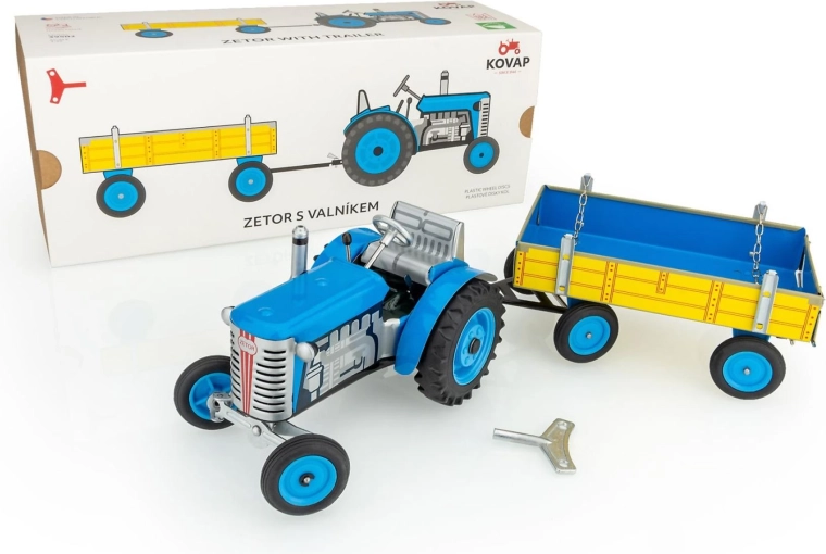 Užvedamas metalinis traktorius Zetor su priekaba KOVAP, 28 cm – Mėlyna