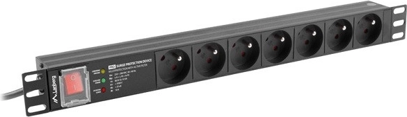 Rack Power Strip 19" 1U, 7 outlets, 16 A, surge protection, 2 m cable – LANBERG