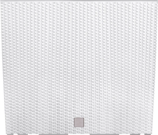 Tall plastic planter with rattan look and insert, white 58 × 18 × 49.8 cm