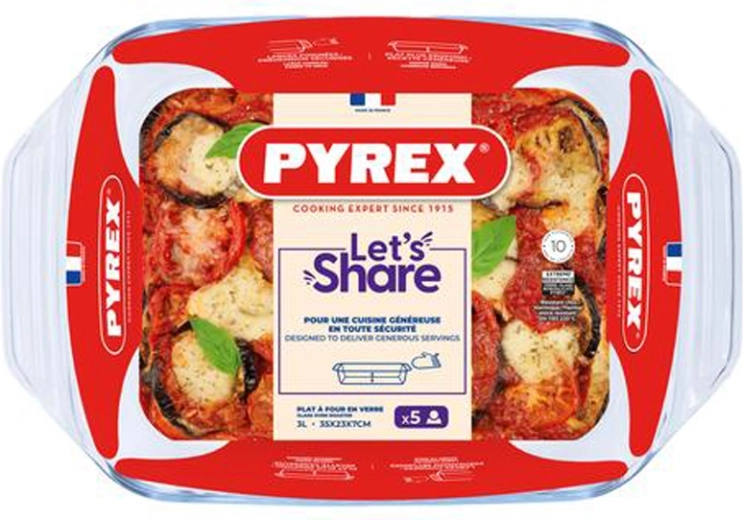 Glass baking dish with handles Pyrex 35 × 23 cm, 3 l (borosilicate)