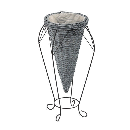 Grey wicker planter cover on legs 58 cm