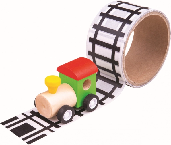 Lipni juosta su bėgiais ir mediniu traukinuku Bigjigs Toys