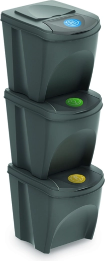 3 rūšiuojamų šiukšlių dėžių rinkinys Sortibox, pilkas akmuo, 3×25 l