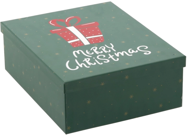 Kalėdinė dovanų dėžutė žalia su užrašu „MERRY CHRISTMAS“ – 1 vnt.