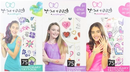 Laikinos tatuiruotės mergaitėms – 75 motyvų rinkinys