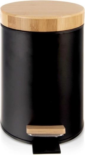 Metal pedal trash can 3 L, black with bamboo lid