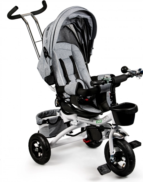 Ecotoys vaikiškas triratis su 360° besisukančia sėdyne ir stogeliu, pilkas