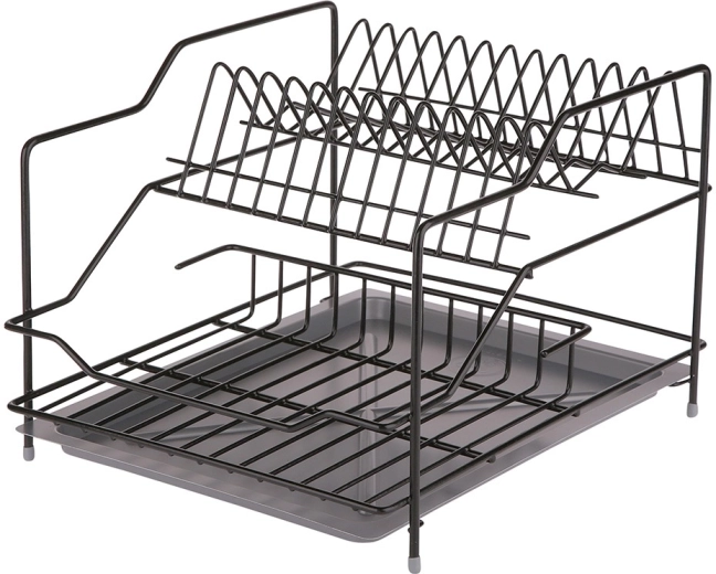 KOMBO two-tier dish drainer 30 cm black with drip tray