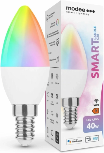Smart LED Bulb E14 4.9 W, color and white, dimmable – MODEE Tuya Wi‑Fi Candle C38