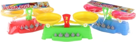 Children’s two-pan balance scale with weights (5 pcs) – colorful set