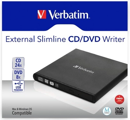 External Slim CD/DVD Burner USB 2.0 VERBATIM