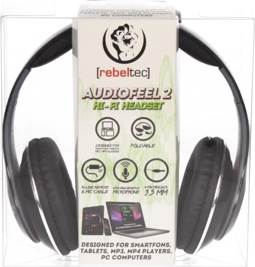 Stereo ausinės su mikrofonu AUDIOFEEL2 Black, 4 kontaktų 3,5 mm lizdas