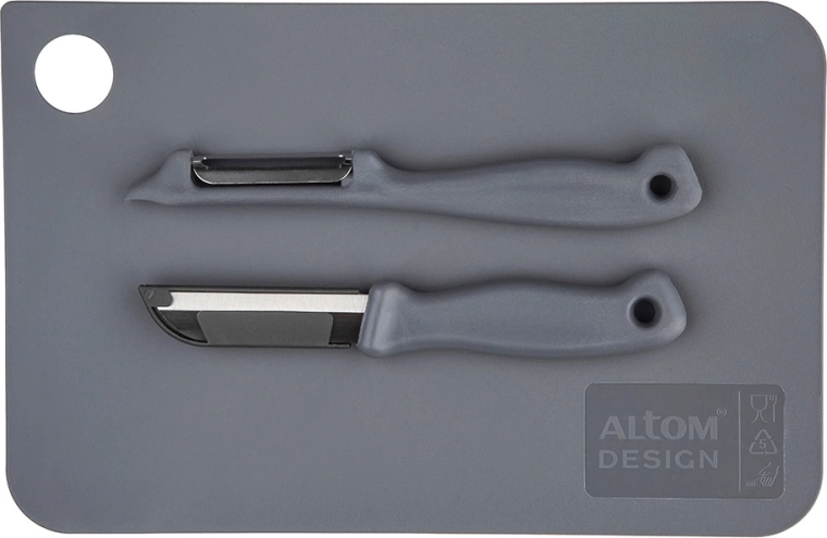 Gray cutting board set with peeler and knife 24 × 16 cm
