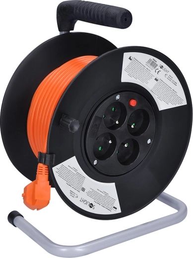 Solight 20 m extension cable reel with 4 sockets, orange