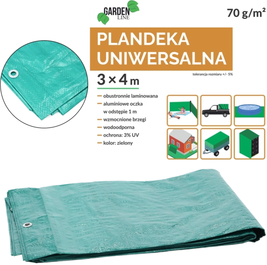 Green tarp 3 × 4 m, 70 g/m², UV 3%
