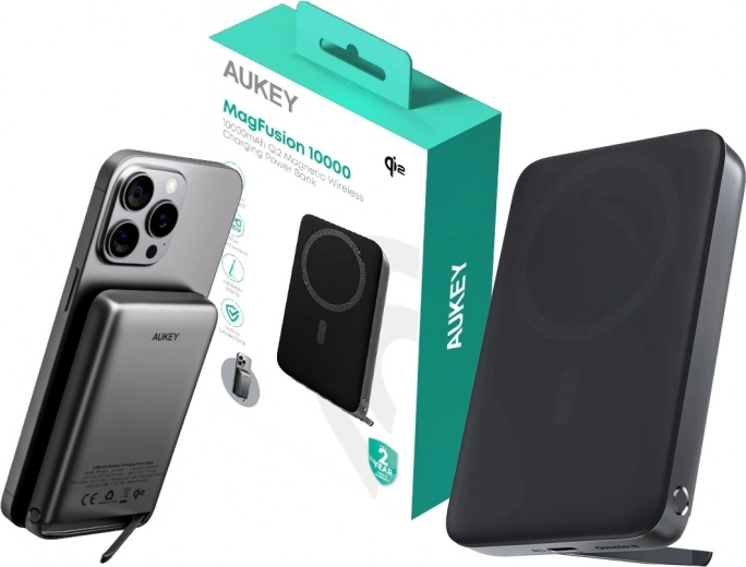 AUKEY MagFusion išorinė baterija 10000 mAh 30 W su MagSafe ir Qi2 palaikymu