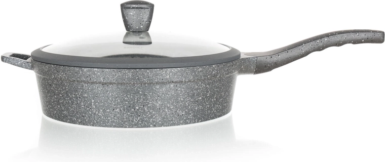 Gili keptuvė 28 cm su nepridegančia danga Granite Grey ir stikliniu dangčiu