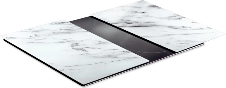 Vilde glass cutting boards and stovetop cover, white marble, 2 pcs, 60 × 52 cm