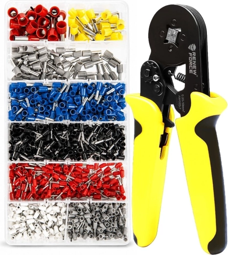 Renew Force ferrule crimping pliers 0.25–10 mm² with a set of 1800 ferrules in an organizer