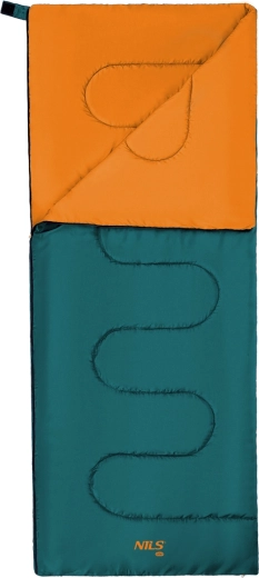 NILS Camp sleeping bag green–orange blanket style