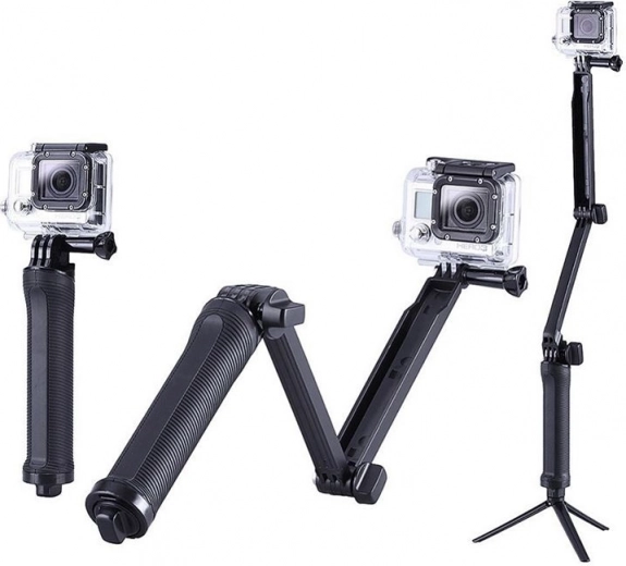 3 viename: rankena, ištraukiamas strypas ir mini stovas
