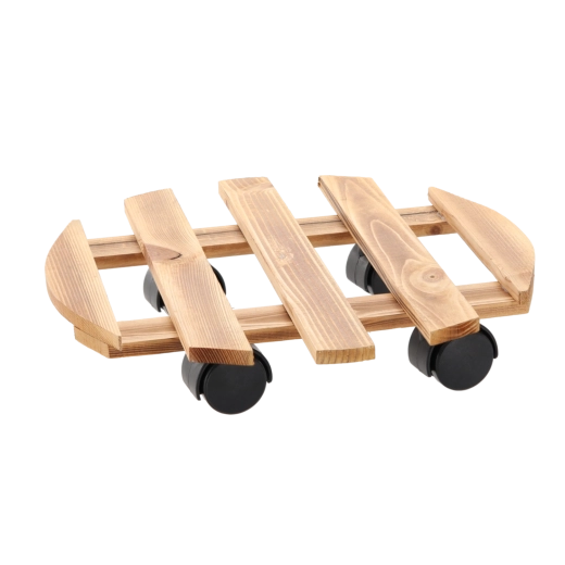 Wooden round plant pot stand on wheels 36 cm
