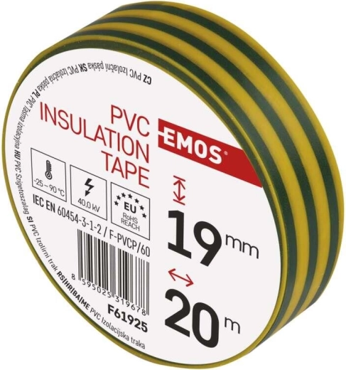 Izoliacinė juosta PVC 19 mm × 20 m geltonai žalia
