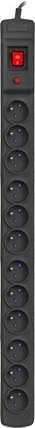Apsaugos nuo viršįtampių maitinimo juosta ARMAC M12/16A, skirta 19" rack, 1,5 m, juoda (12 lizdų)