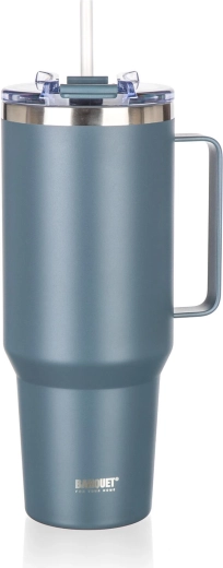 Termopuodelis su ąsele 1200 ml TWAIN iš nerūdijančio plieno, tamsiai pilkas