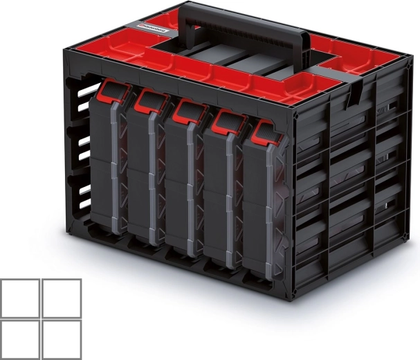 Cabinet with 5 TAGER CASE organizers for tools and parts