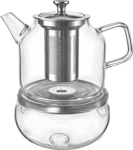 Orion glass teapot made of borosilicate glass with stainless steel filter and warmer, 1.22 l