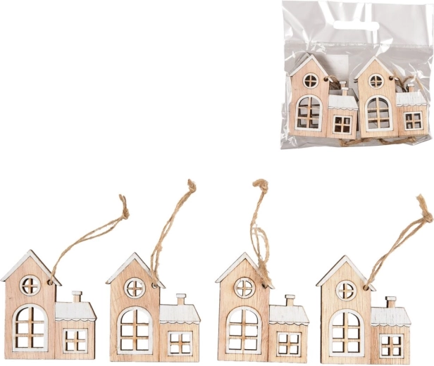 Hanging wooden house, white, 4 pcs
