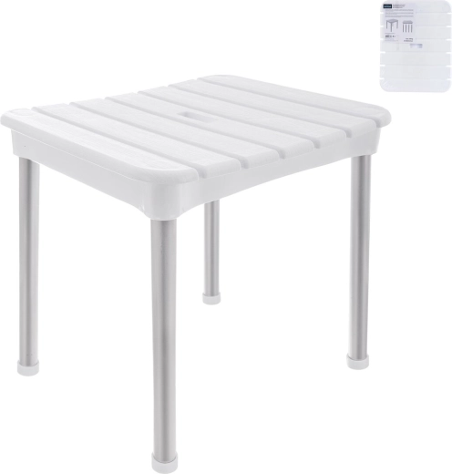 Eucalyptus plastic and aluminum stool