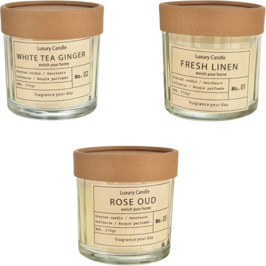 Scented candle in a glass jar with kraft design 10 × 10 cm (3 variants)