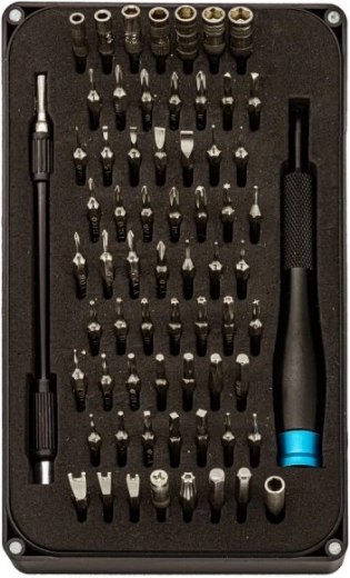 Precision screwdriver set with handle and 64 bits