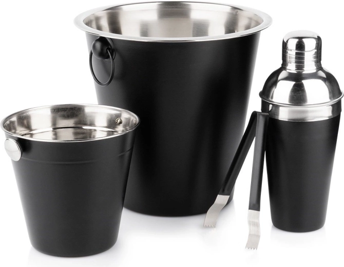 Bar set with stainless steel shaker, black, 4-piece