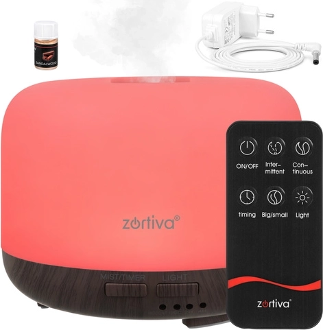 Zortiva ultrasonic aroma diffuser and air humidifier with LED lighting and remote control - 1 piece