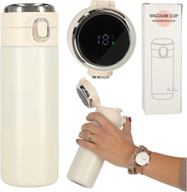 Termo puodelis su snapeliu ir LED 420 ml, smėlio spalvos