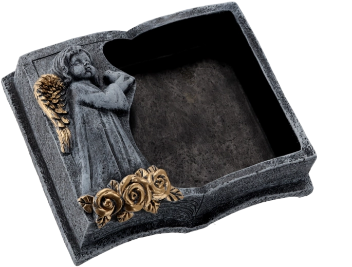 Cemetery cement planter book dark gray with gold details 23 × 19 × 7.5 cm