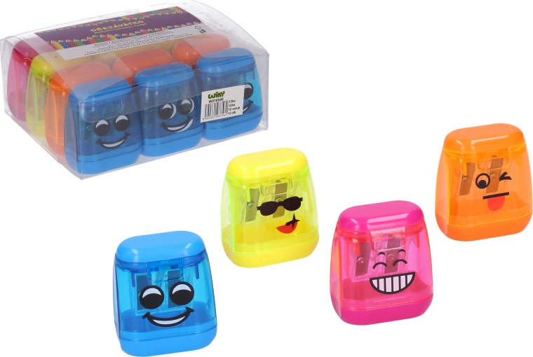 Transparent smiley pencil sharpener for two pencils - 1 piece