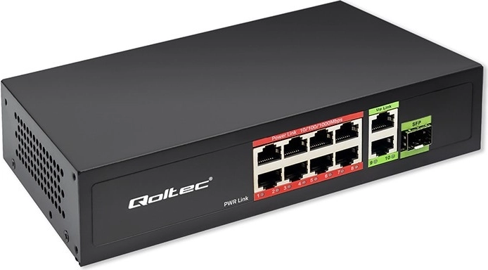 Network Switch Fast Ethernet 8x RJ45 PoE 2x RJ45 Uplink 1x SFP 120W 1000Mb/s