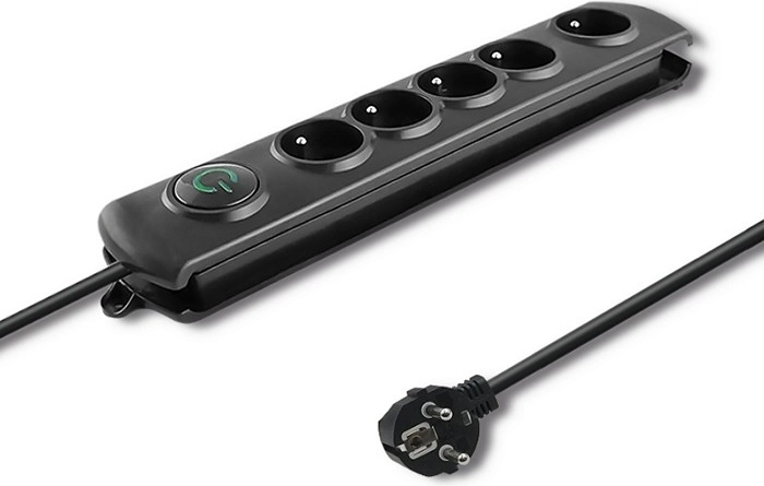 Surge-protected power strip 5x with switch, 1.8 m, black